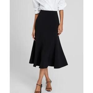 Club Monaco Fluted Midi Skirt Jupe High Waist A-Line Preppy Classic Black NWT